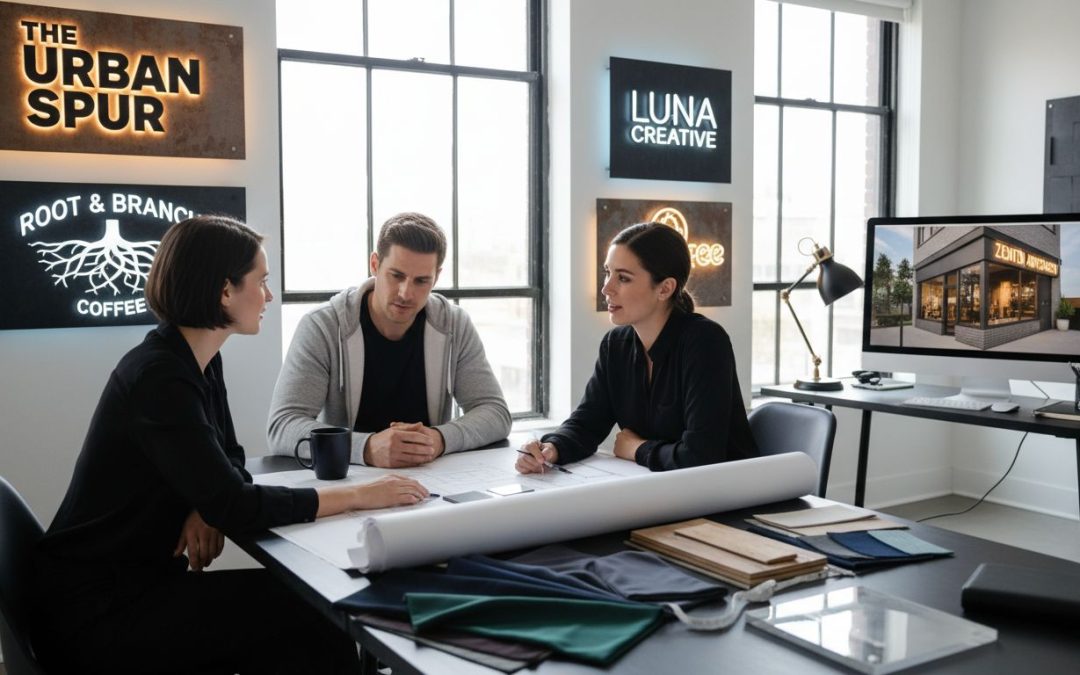 Designers collaborating on impactful business signs