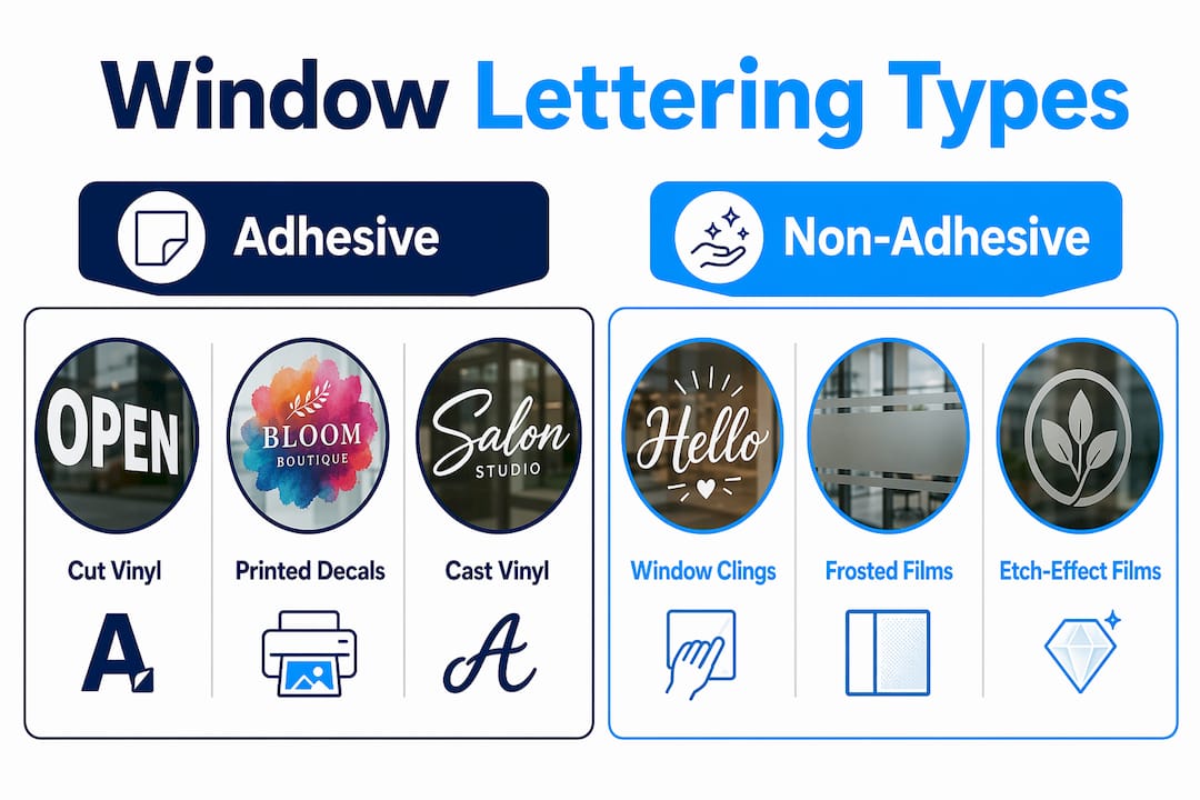 Infographic comparing types of window lettering