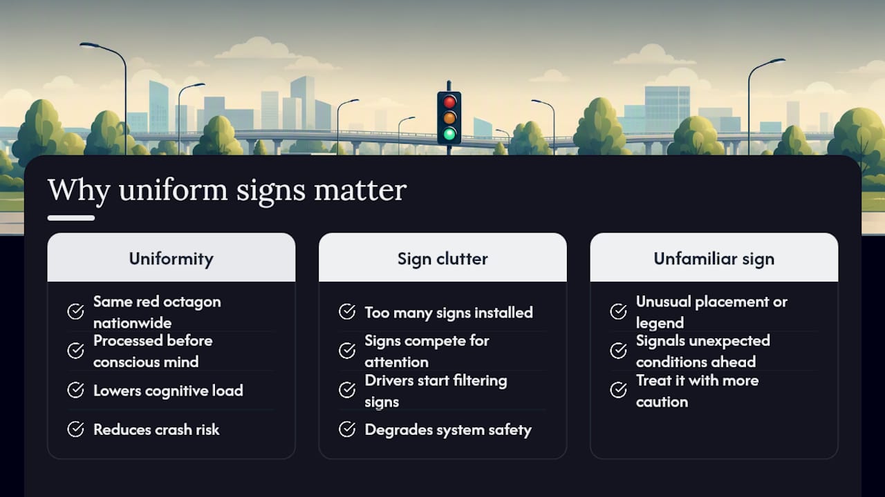 Why uniform signs matter more than most drivers realize — overview diagram