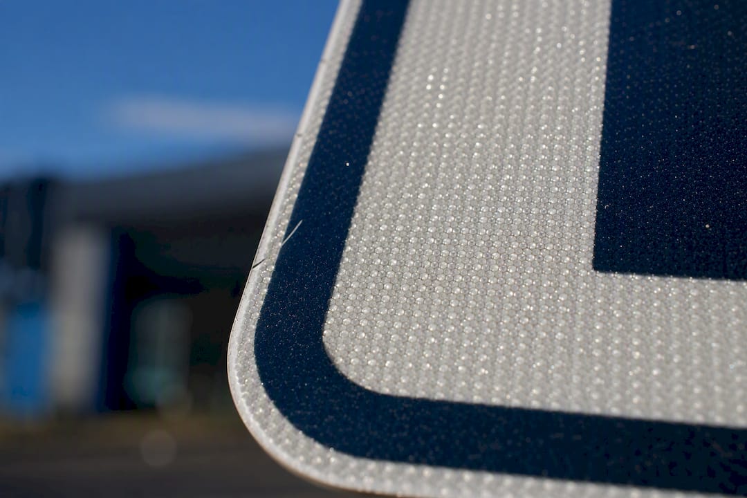 Close-up of engineer-grade reflective traffic sign sheeting
