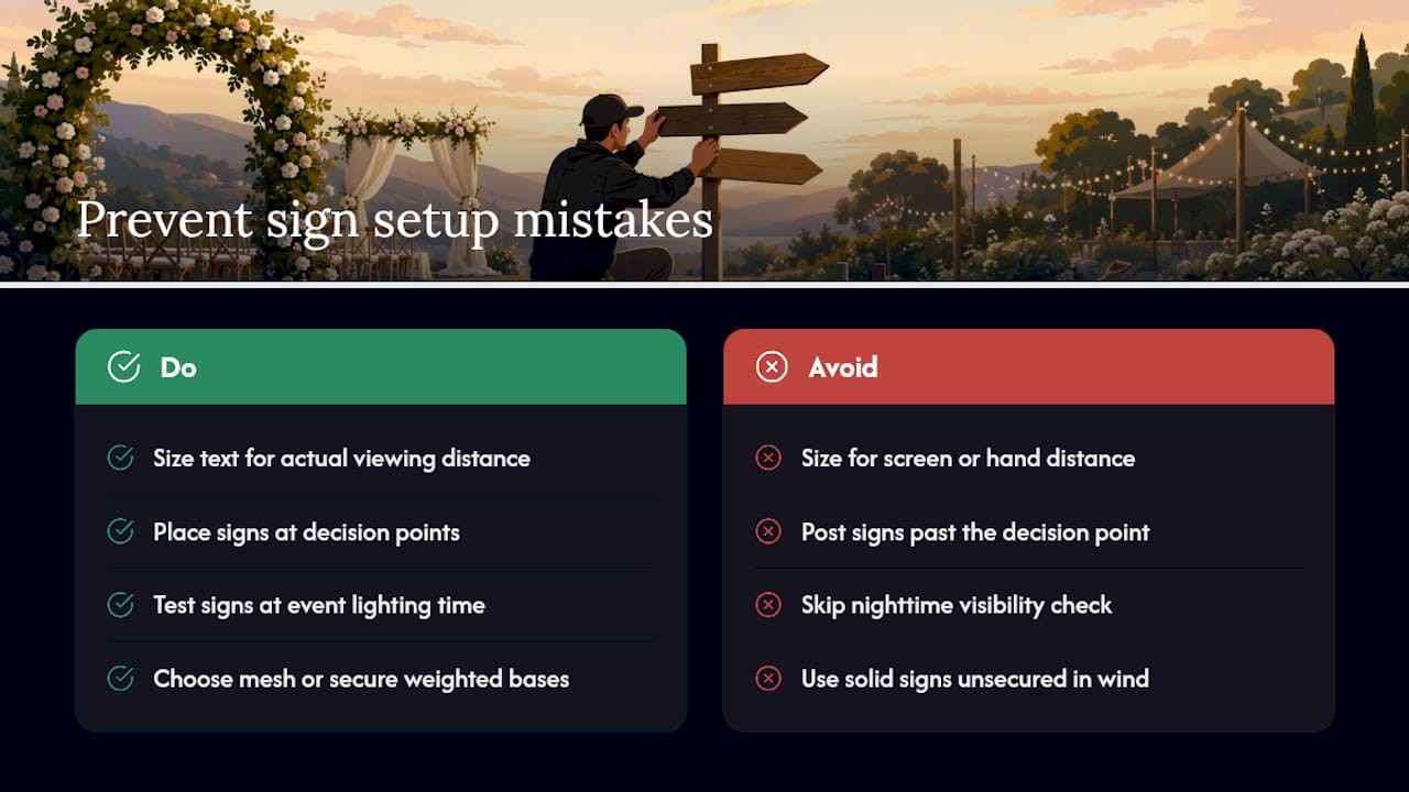 Common Mistakes That Ruin Wedding Arrow Sign Setups — overview diagram