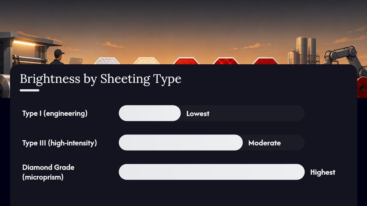Comparison chart of different retroreflective sheeting grades