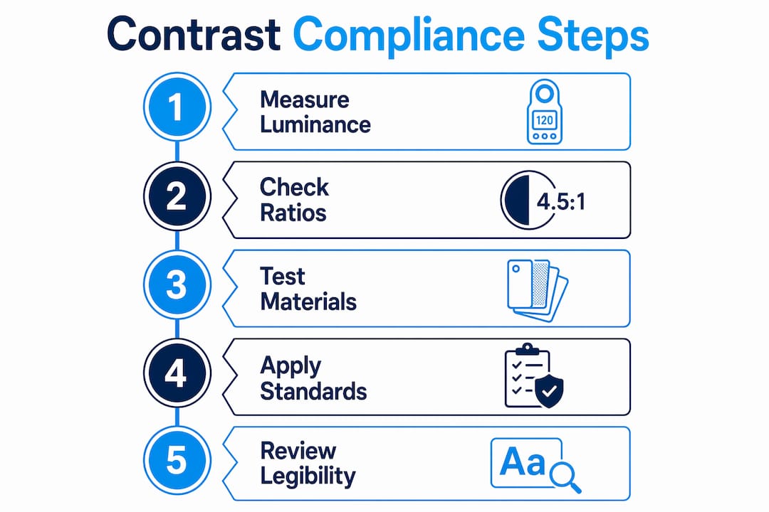 Infographic outlining steps for signage contrast compliance