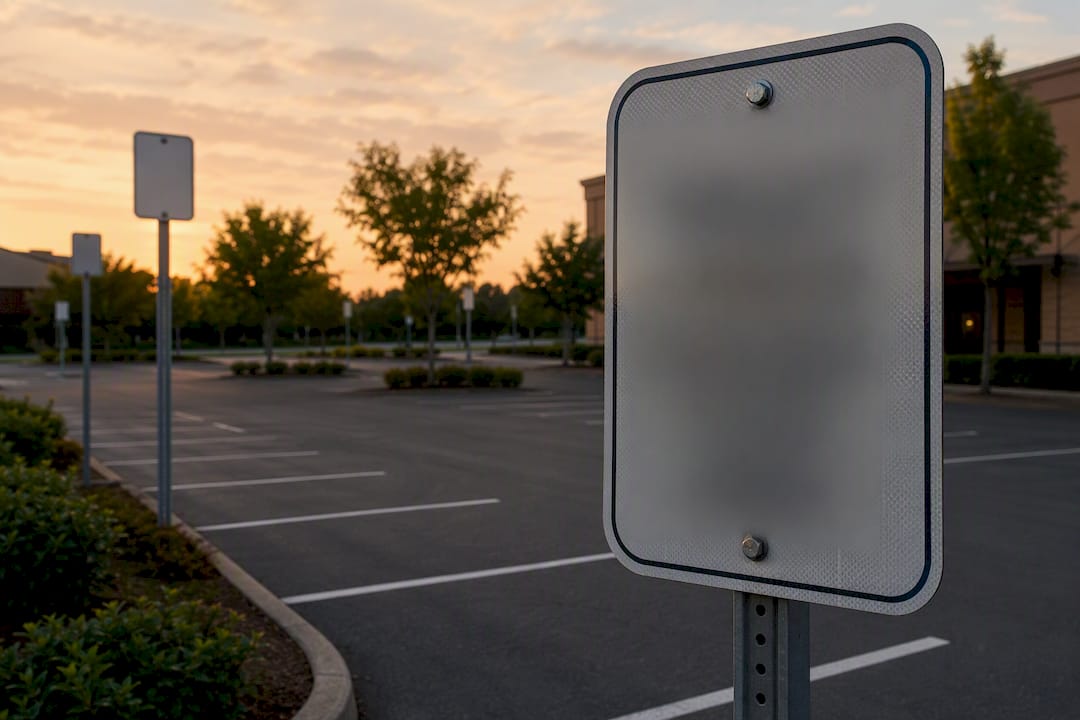 Parking lot showing regulatory signs at entrances