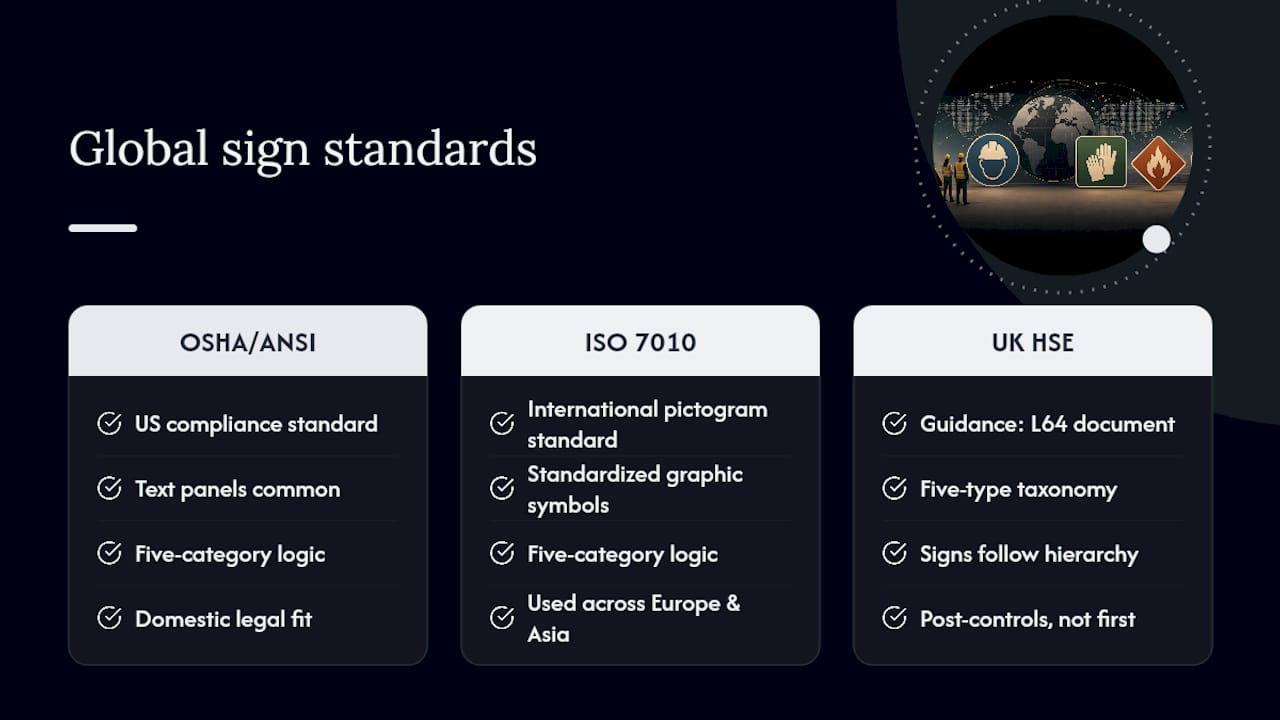 Global Sign Standards Beyond OSHA and ANSI — overview diagram