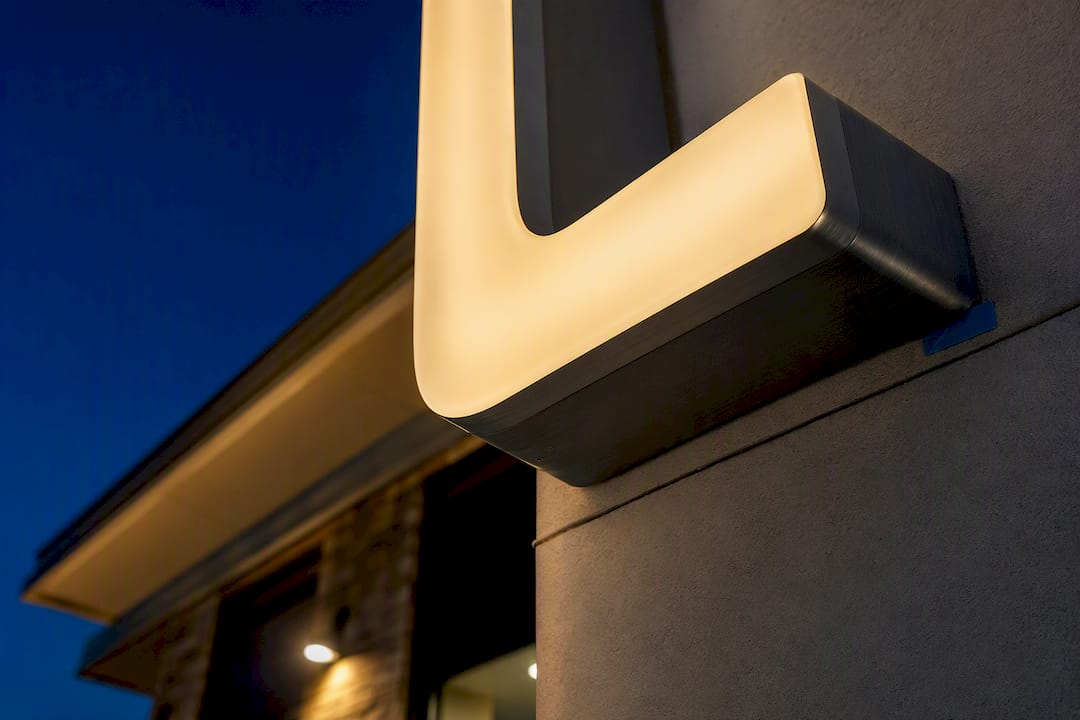 Close detail of illuminated channel lettering