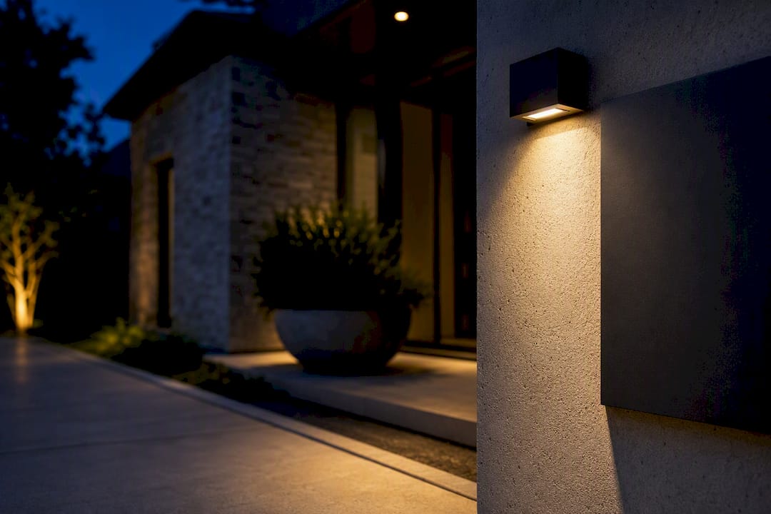 House number plate illuminated after dark