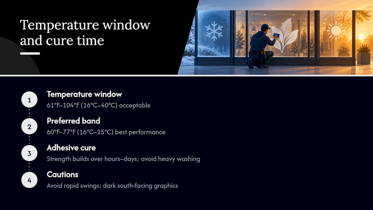Window film temperature and curing ranges