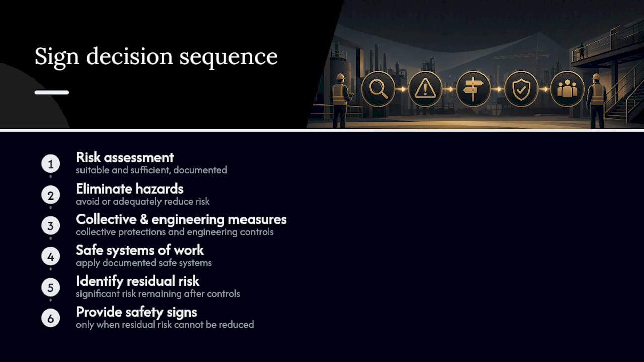 Risk assessment to safety sign decision flow