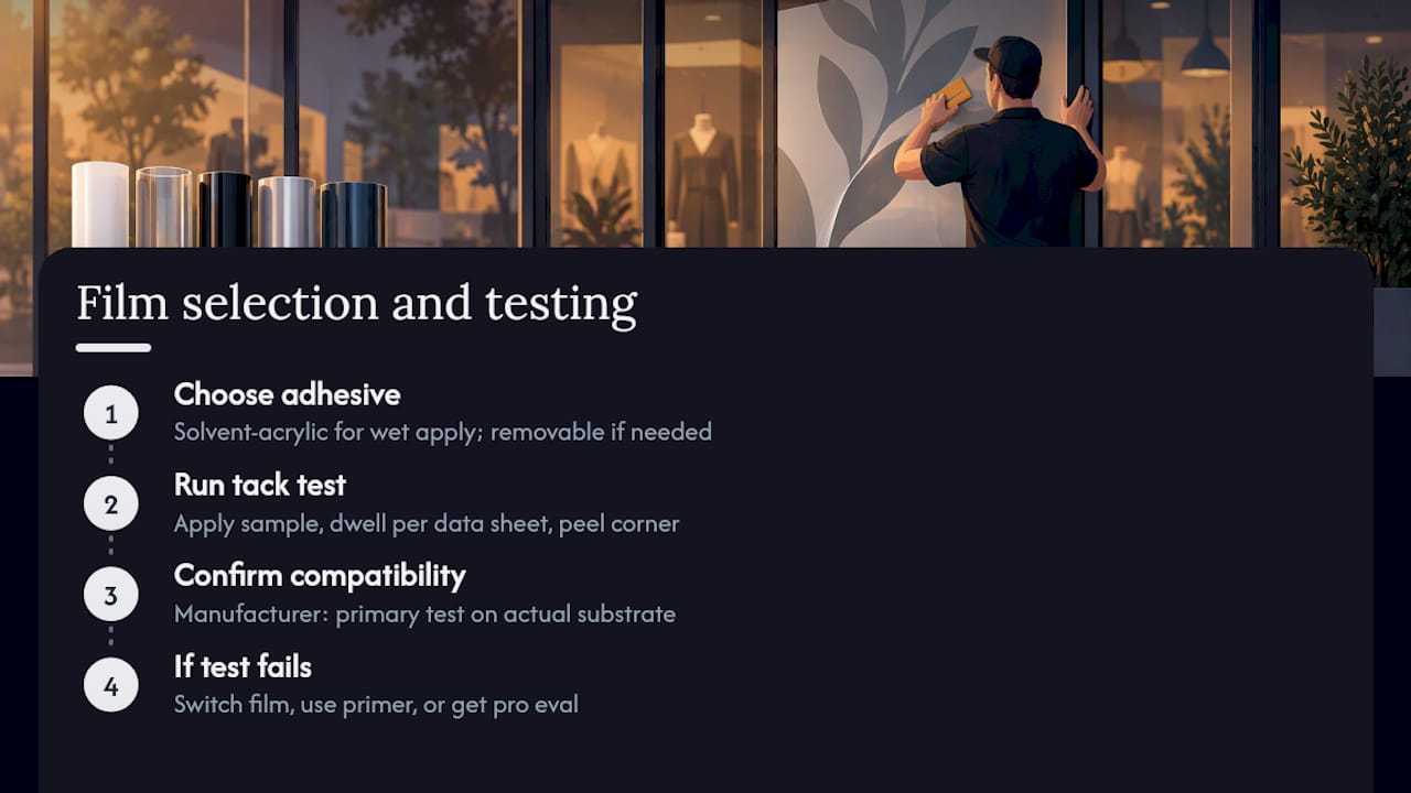 Choosing the right film and testing it on your window — overview diagram