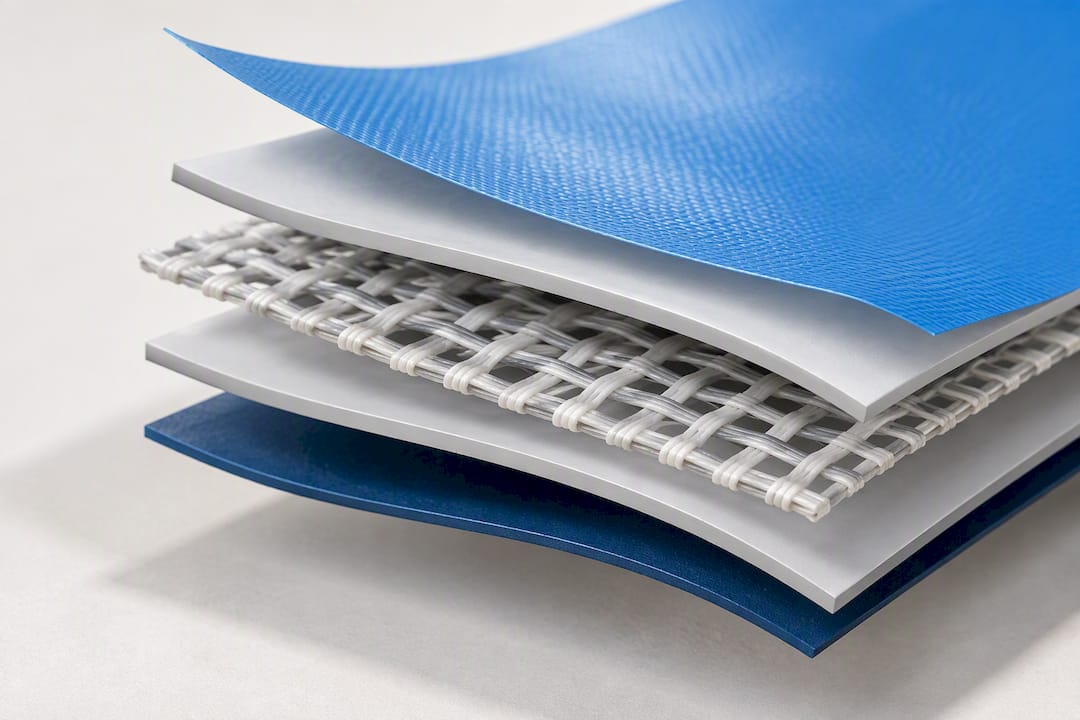 Cutaway showing flex banner scrim layers