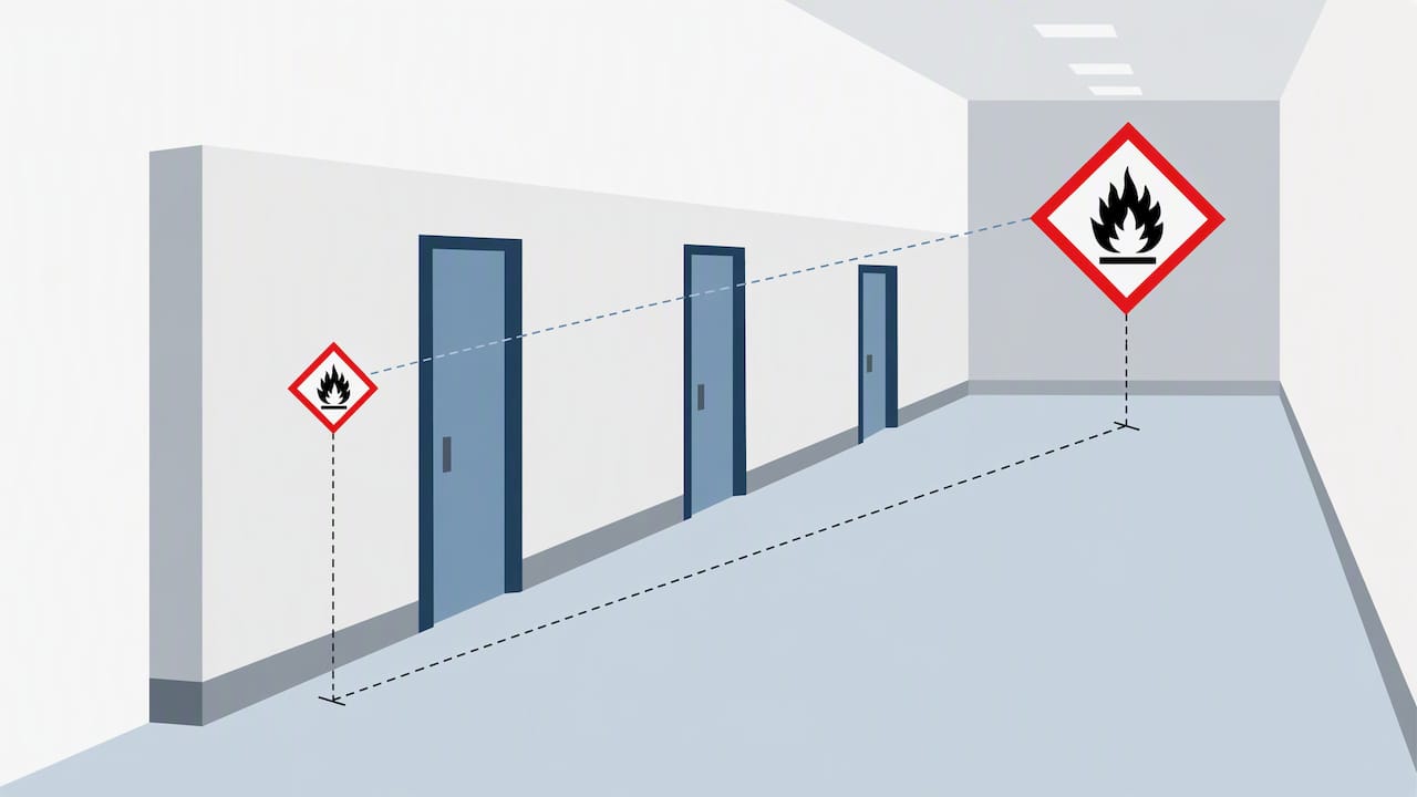Illustration comparing hazard sign sizes by distance